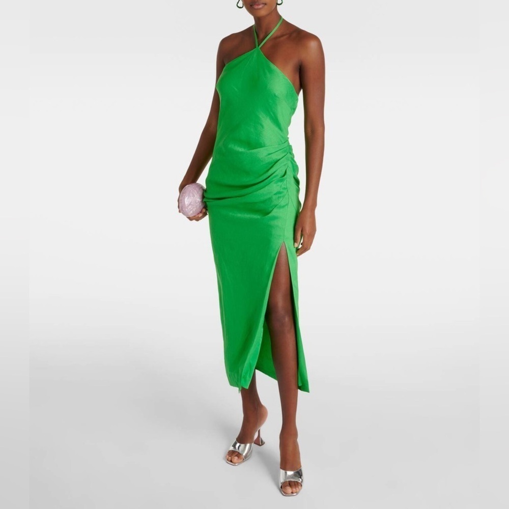 SIMKHAI Hansel Halterneck Linen Midi Dress in Parakeet Green Size 4 NWT